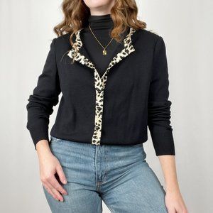 St. John Knit Cardigan Sweater Blazer Leopard Cheetah Animal Print Wool Vintage